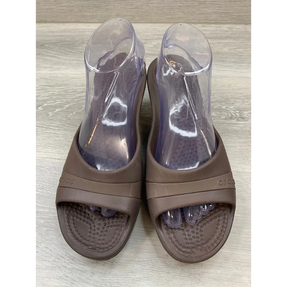 Crocs Sassari Wedge Sandals Women's 9 Espresso Brown Slide Heels Comfort Shoes